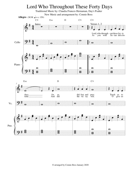 Lord, Who Throughout These Forty Days - cello, voice and piano (arr. Connie Boss)