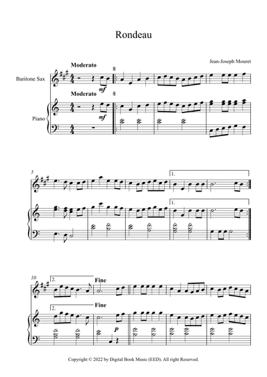 Rondeau - Jean-Joseph Mouret (Bariton Sax + Piano) (arr. Digital Book Music)
