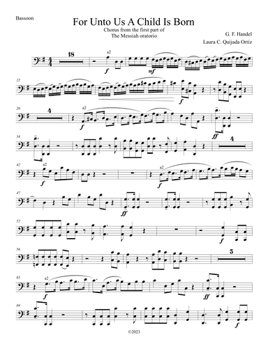 For Unto Us a Child is Born, from The Messiah. String orchestra and woodwinds. Score and parts (arr. Laura C. Quijada Ortíz)