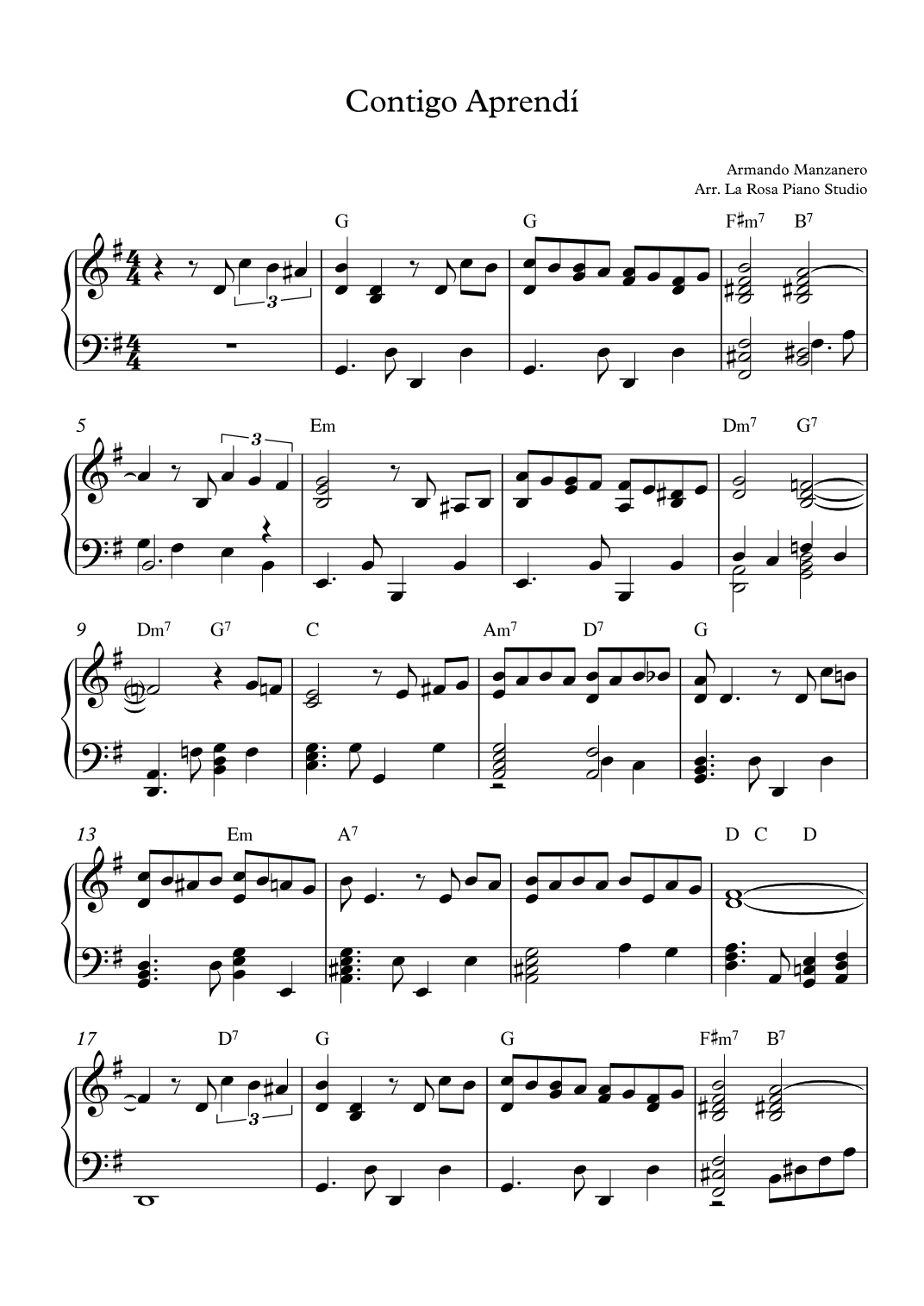 Contigo Aprendi (arr. La Rosa Piano Studio)