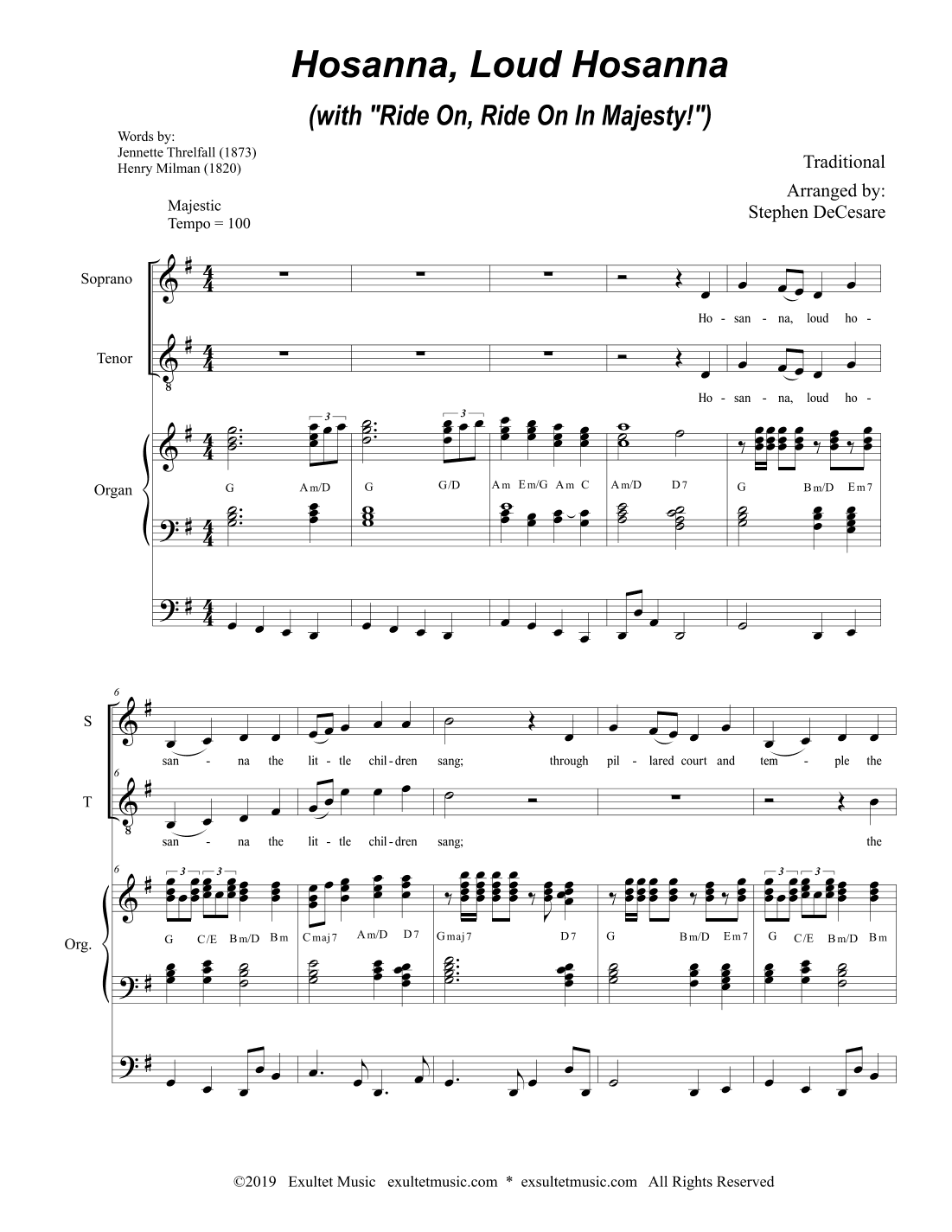 Hosanna, Loud Hosanna (with "Ride On, Ride On In Majesty!") (Duet for Soprano & Tenor solo - Organ) (arr. Stephen DeCesare)