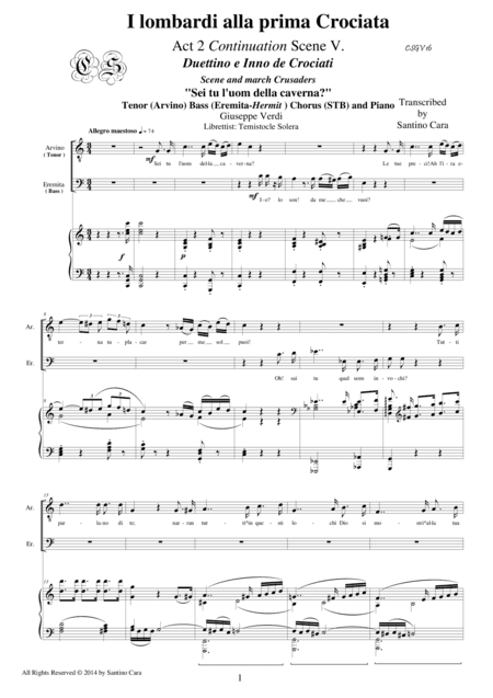 Verdi "I Lombardi alla prima Crociata"(Act2-Vb) Sei tu l'uom della caverna? -Tenor, bass, Choir STB (arr. Santino Cara)