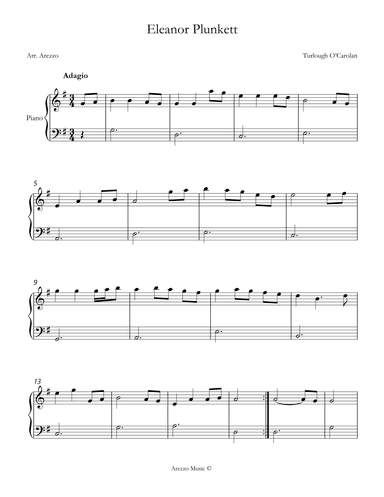 turlough'o carolan eleanor plunkett Easy piano sheet music (arr. Arezzo Music)