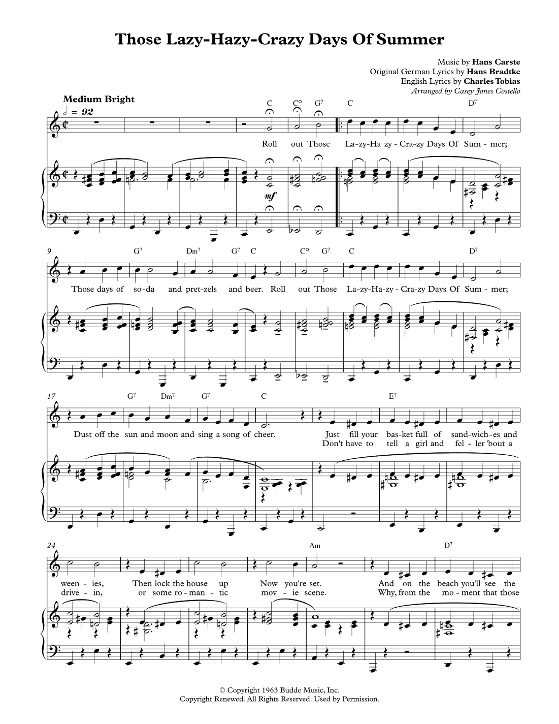 Those Lazy-hazy-crazy Days Of Summer (arr. Casey Jones Costello)