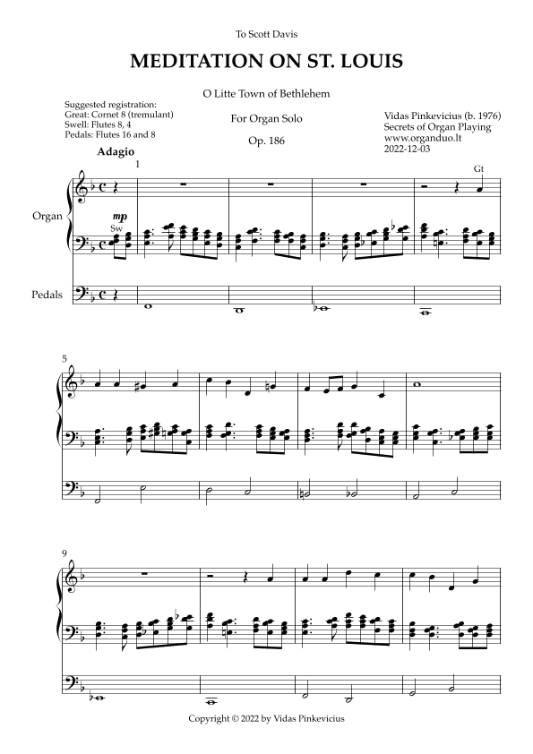 Meditation on St. Louis, Op. 186 (Organ Solo) by Vidas Pinkevicius