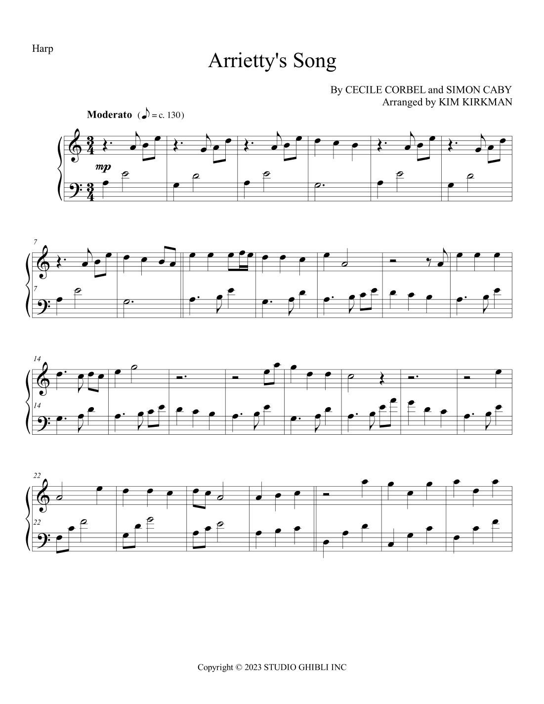 Arrietty's Song (english Version) (arr. Kim Kirkman)