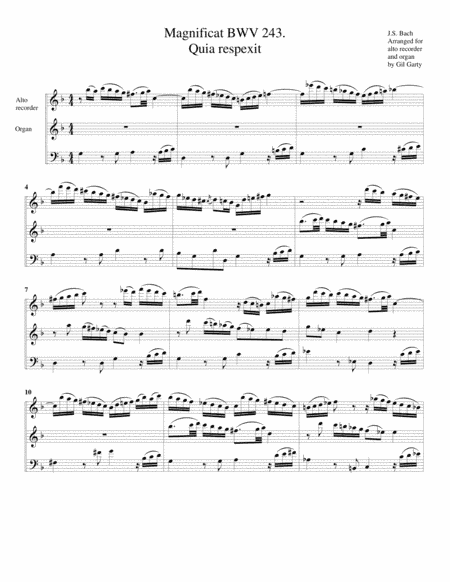 Quia respexit from Magnificat, BWV 243 (arrangement for alto recorder and organ or harpsichord) (arr. Gil Garty)
