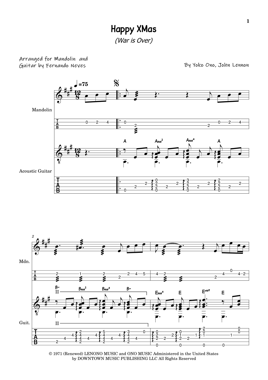 Happy Xmas (war Is Over) (arr. FERNANDO LUIZ NEVES)