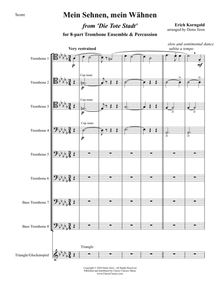 Mein Sehnen mein Wähnen for 8-part Trombone Ensemble (arr. Denis Jiron)