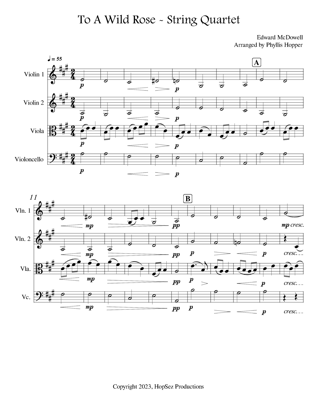 To A Wild Rose - String Quartet (arr. Phyllis Hopper)
