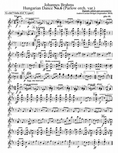 Johannes Brahms - Hungarian Dance No.6 (Parlow orch. var.) - C-clef viola (CCV) and arr for G-clef v (arr. Andrei Lucian Dragoi)