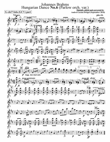 Johannes Brahms - Hungarian Dance No.6 (Parlow orch. var.) - C-clef viola (CCV) and arr for G-clef v (arr. Andrei Lucian Dragoi)