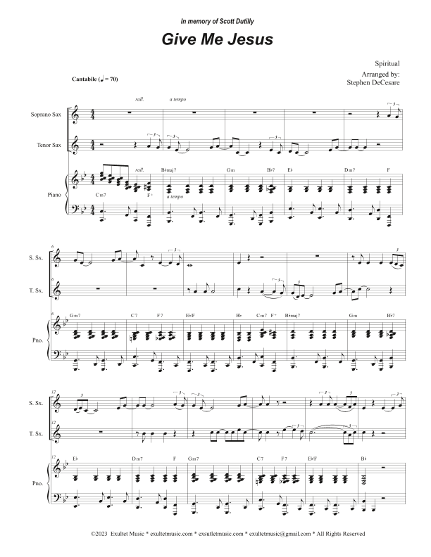Give Me Jesus (Duet for Soprano and Tenor Saxophone) (arr. Stephen DeCesare)