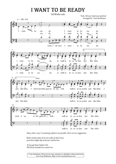I WANT TO BE READY (arr. Tony Backhouse)