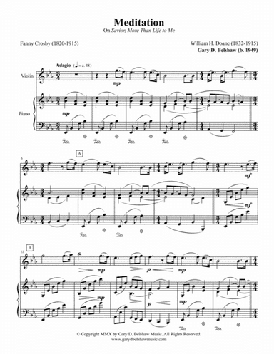 Meditation on Savior...Violin, Key of E-flat (arr. Gary D. Belshaw (ASCAP))