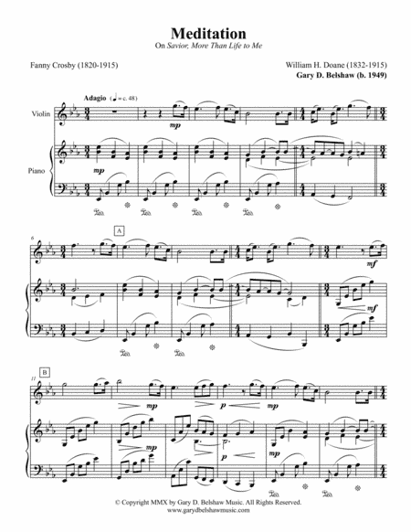 Meditation on Savior...Violin, Key of E-flat (arr. Gary D. Belshaw (ASCAP))