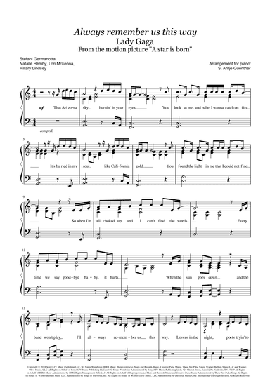 Always Remember Us This Way (arr. Antje Günther)