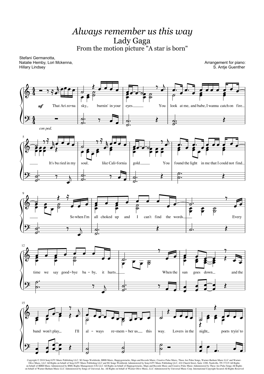 Always Remember Us This Way (arr. Antje Günther)