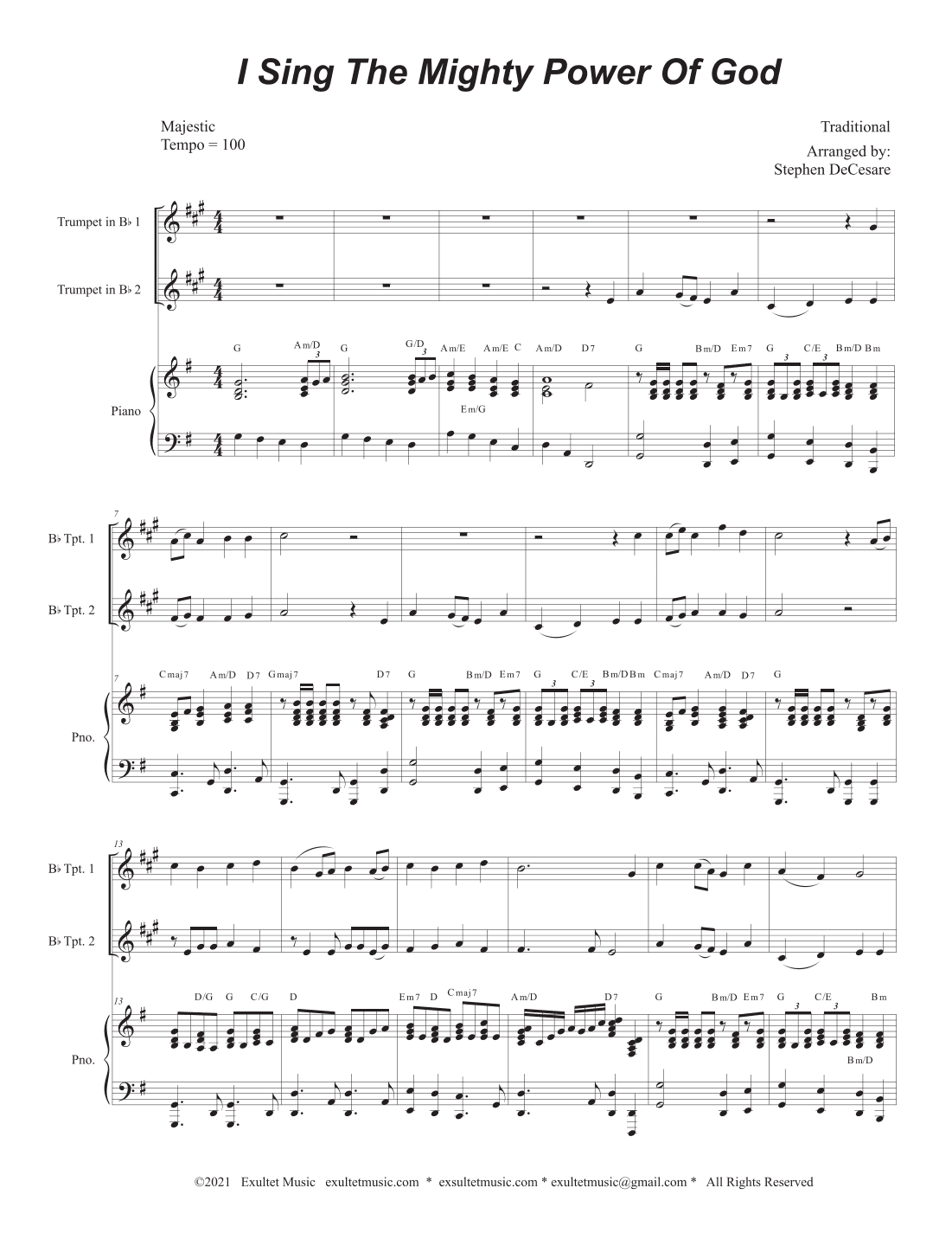 I Sing The Mighty Power Of God (Duet for Bb-Trumpet - Piano accompaniment) (arr. Stephen DeCesare)