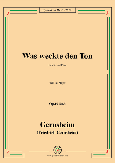 Gernsheim-Was weckte den Ton,Op.19 No.3,in E flat Major,for Voice and Piano (arr. OSM Press)