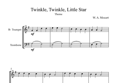 Twinkle, Twinkle, Little Star | For Bb Trumpet and Trombone (Without Transposition) (arr. Karen Gueiros)