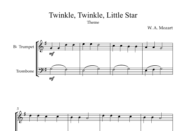 Twinkle, Twinkle, Little Star | For Bb Trumpet and Trombone (Without Transposition) (arr. Karen Gueiros)