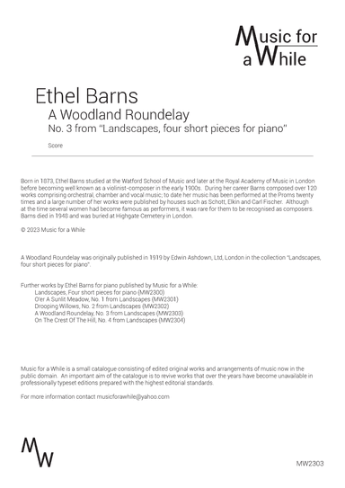 Ethel Barns - A Woodland Roundelay, No. 3 from "Landscapes, four short pieces for piano" (arr. Music for a While)