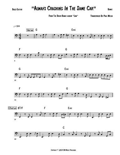 Always Crashing In The Same Car (arr. Accubass)
