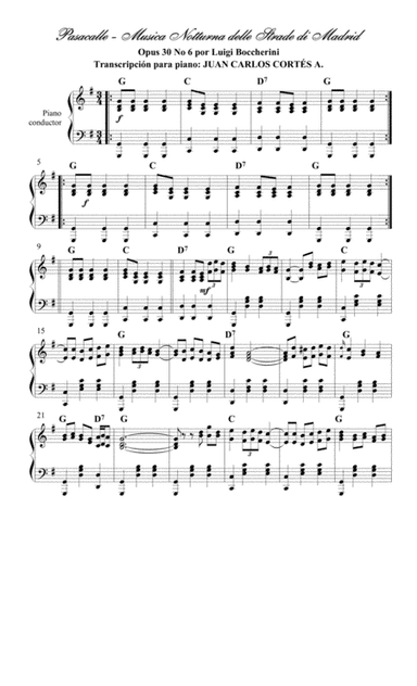 Pasacalle por Luigi Boccherini - Música Nocturna de las las calles de Madrid para Piano Solo (arr. Juan Carlos Cortés Aguirre)