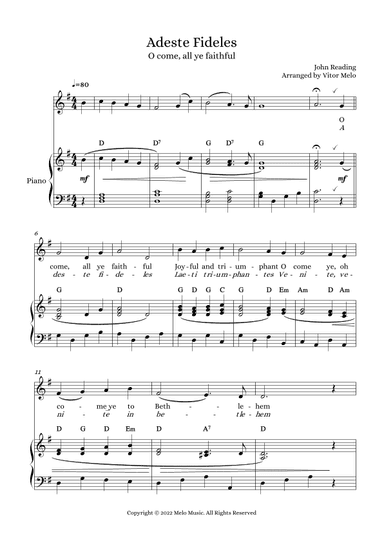 Adeste Fideles (O Come, All Ye Faithful) - treble clef instrument and piano (arr. Vitor Melo)
