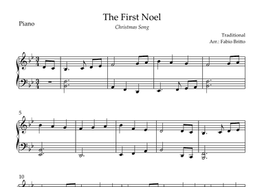The First Noel (Christmas Song) for Easy Piano Solo in Bb Major (arr. Fabio Britto)