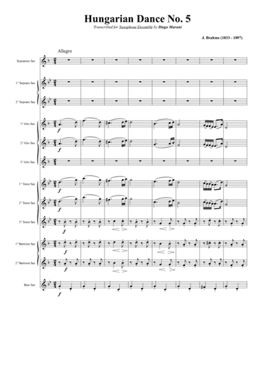 Hungarian Dance No. 5 for Saxophone Ensemble (arr. Diego Marani)
