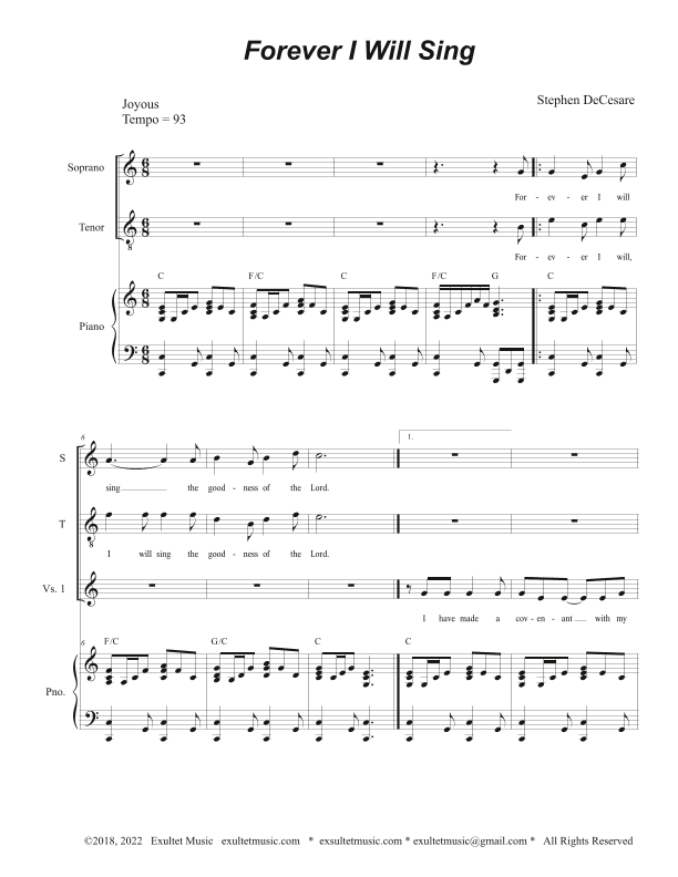 Forever I Will Sing (2-part choir - (Soprano and Tenor)