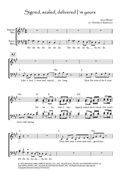 Signed, Sealed, Delivered I'm Yours (arr. Matthías V. Baldursson)