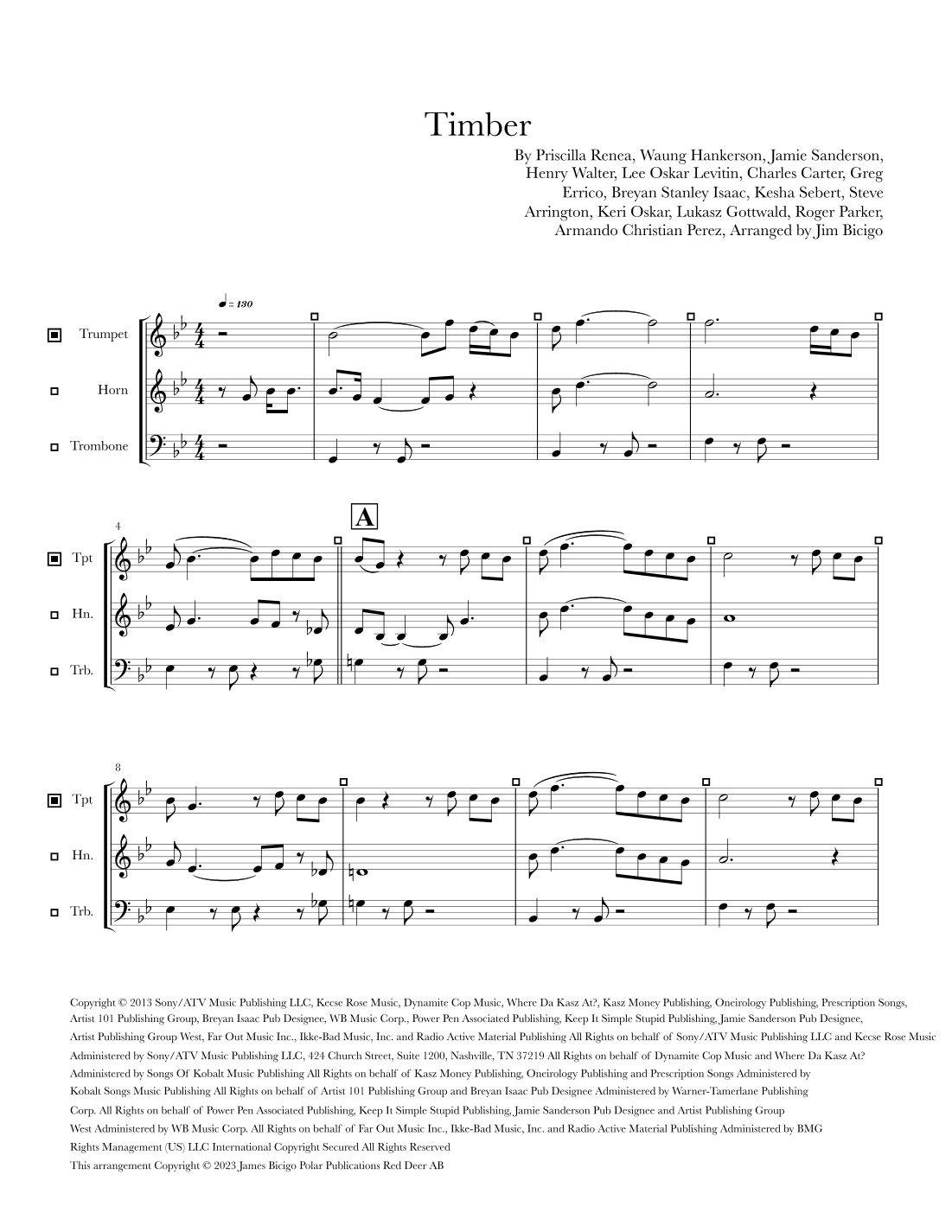 Timber (arr. Jim Bicigo)