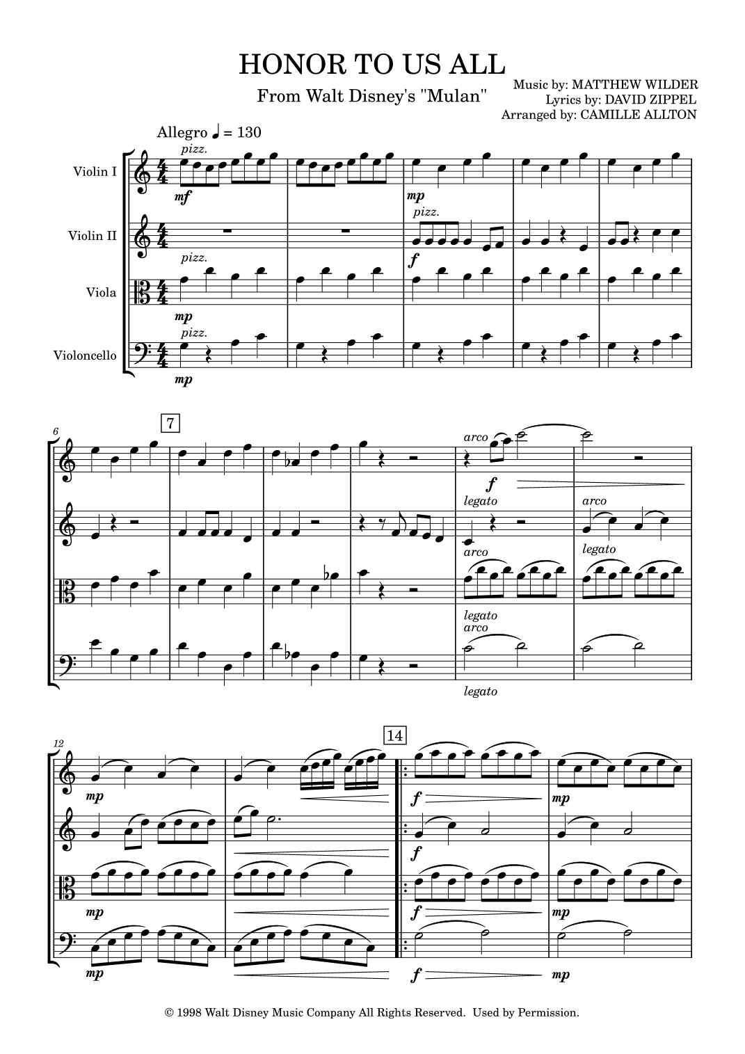 Honor To Us All (arr. Camille Allton)