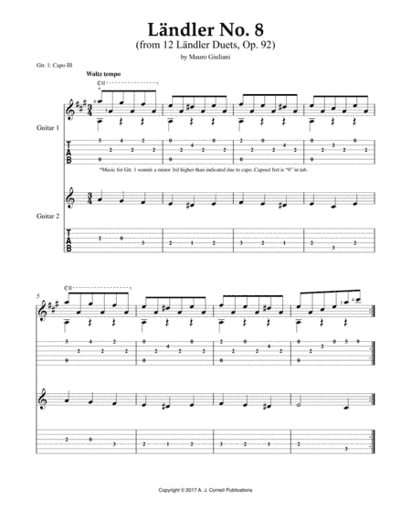 Ländler No. 8 (from 12 Ländler Duets, Op. 92) (arr. A. J. Cornell Publications)