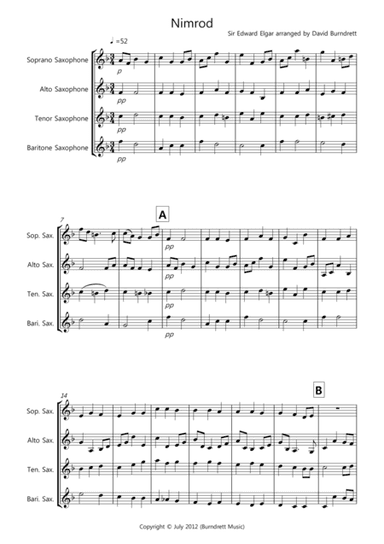 Nimrod (from the Enigma Variations) for Saxophone Quartet (arr. David Burndrett)