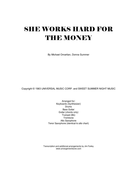 She Works Hard For The Money (arr. Jim Farley www.arrangementsone.com)