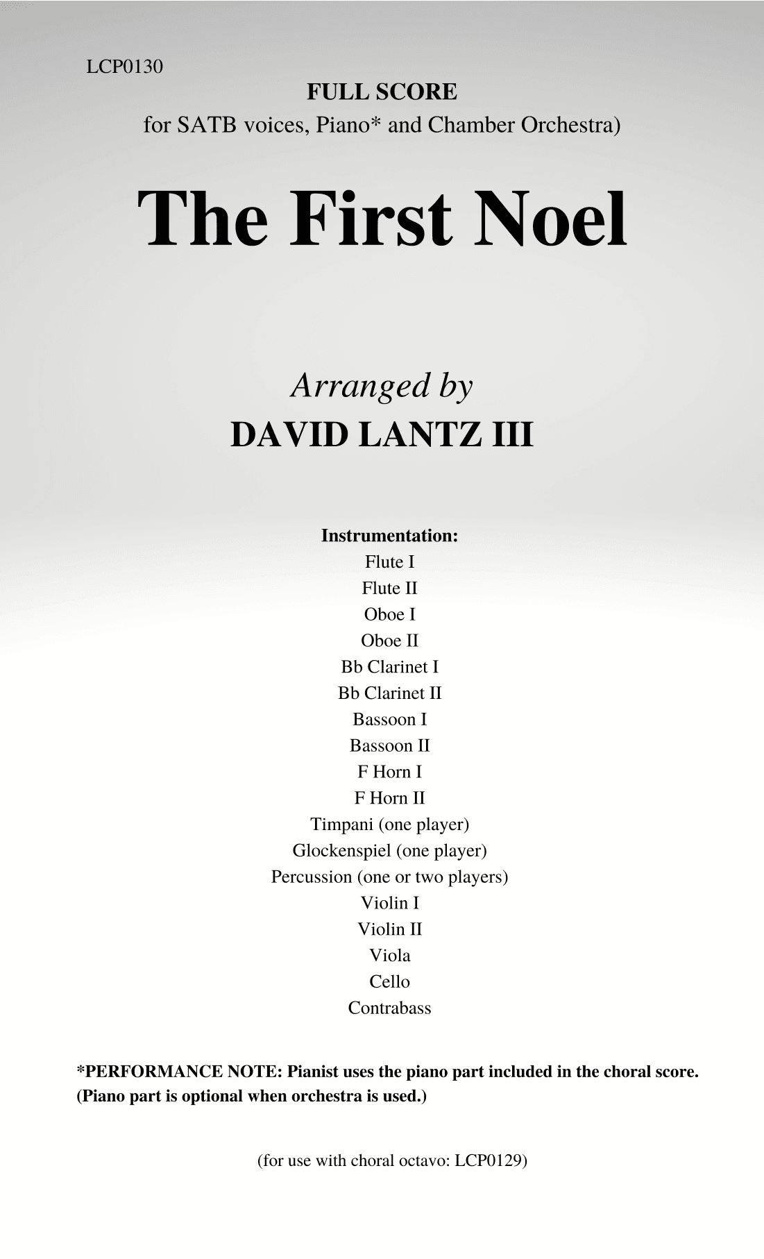 The First Noel - Score Only (arr. David Lantz III)