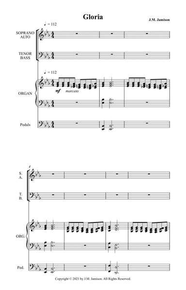 Gloria - Latin text octavo for SATB choir and organ. Brass parts available with full score.