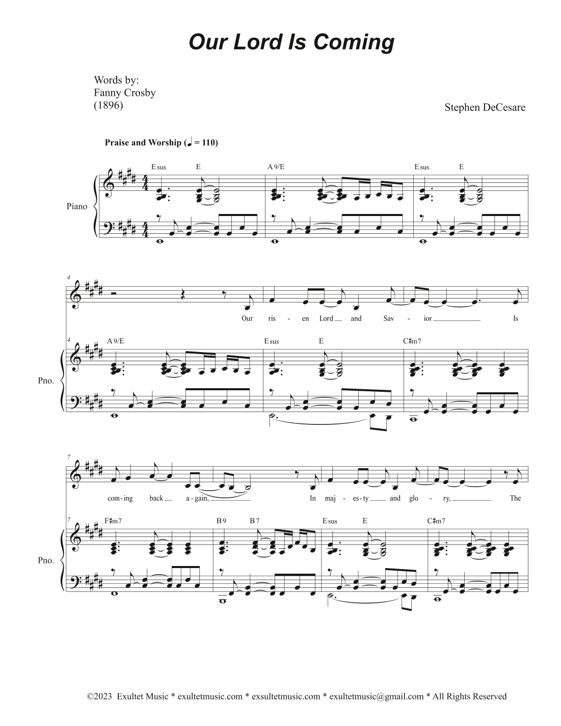 Our Lord Is Coming (Unison choir)