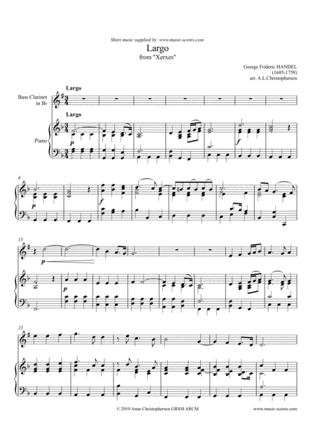 Largo from Xerxes - Bass Clarinet and Piano (arr. Anne L Christopherson GRSM ARCM)
