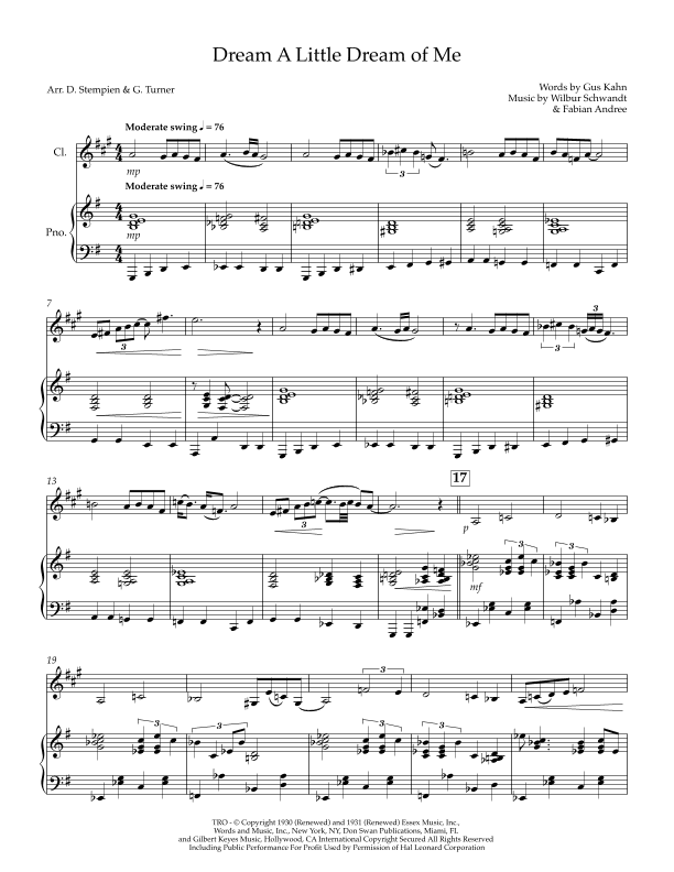 Dream A Little Dream Of Me (arr. Debra E. Stempien, Gregory H. Turner)
