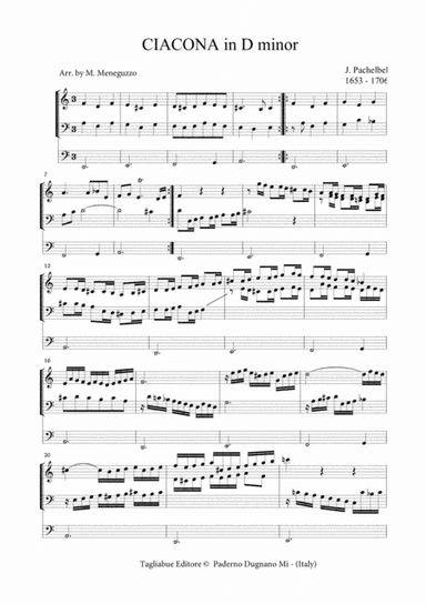 CIACONA in D minor - Pachelbel - For organ 3 staff (arr. Marcello Meneguzzo)