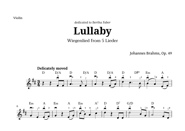 Wiegenlied (lullaby) by Brahms for Violin and Chords (arr. Langanho)