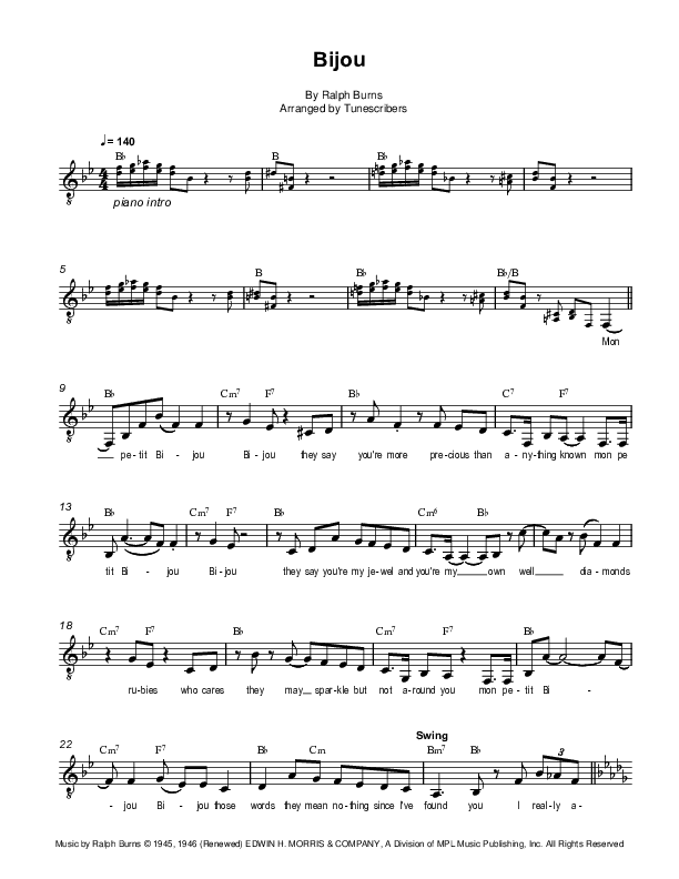 Bijou Leadsheet (arr. Tunescribers)
