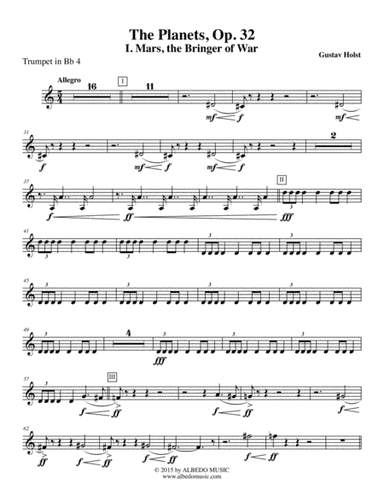 Holst The Planets, I. Mars, the Bringer of War - Trumpet in Bb 4 (Transposed Part), Op. 32 (arr. Doug Clyde)