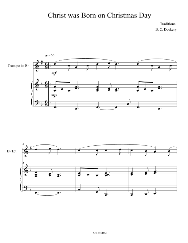 Christ was Born on Christmas Day (Trumpet Solo with Piano Accompaniment) (arr. B. C. Dockery)