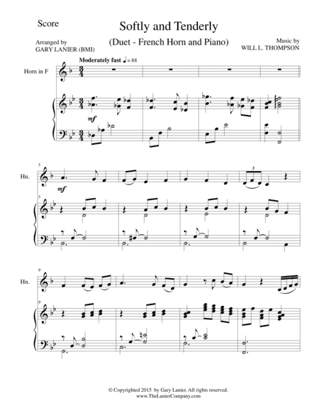 SOFTLY AND TENDERLY (Duet – French Horn and Piano/Score and Parts) (arr. Gary Lanier)